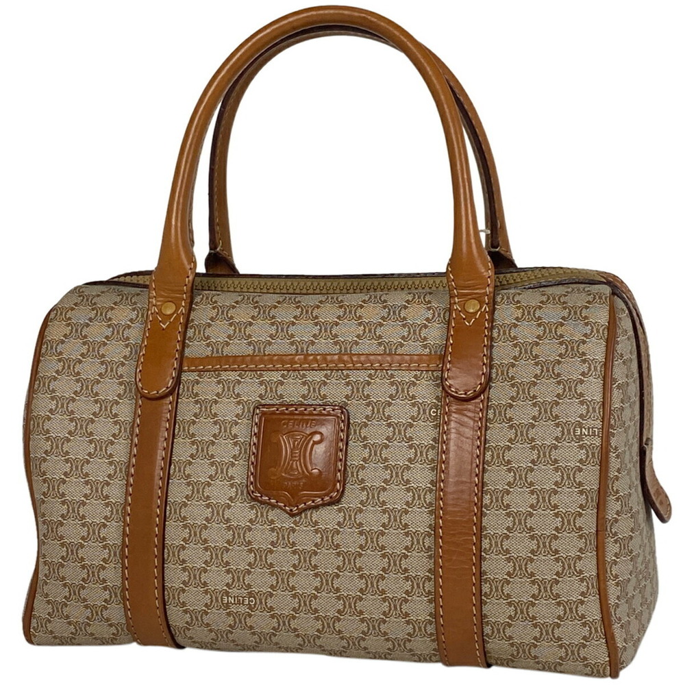 Celine Macadam Handbag Boston Canvas Beige Brown